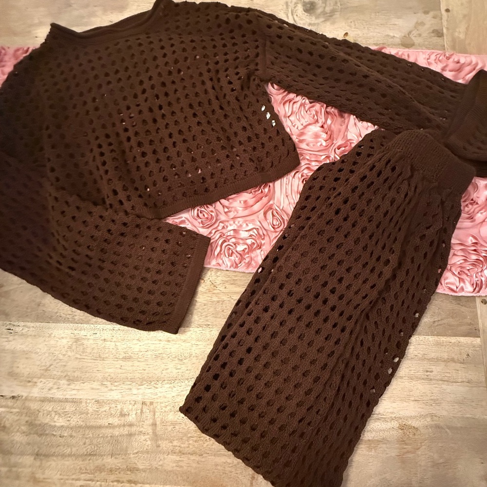 NWOT Brown Crochet Skirt Set